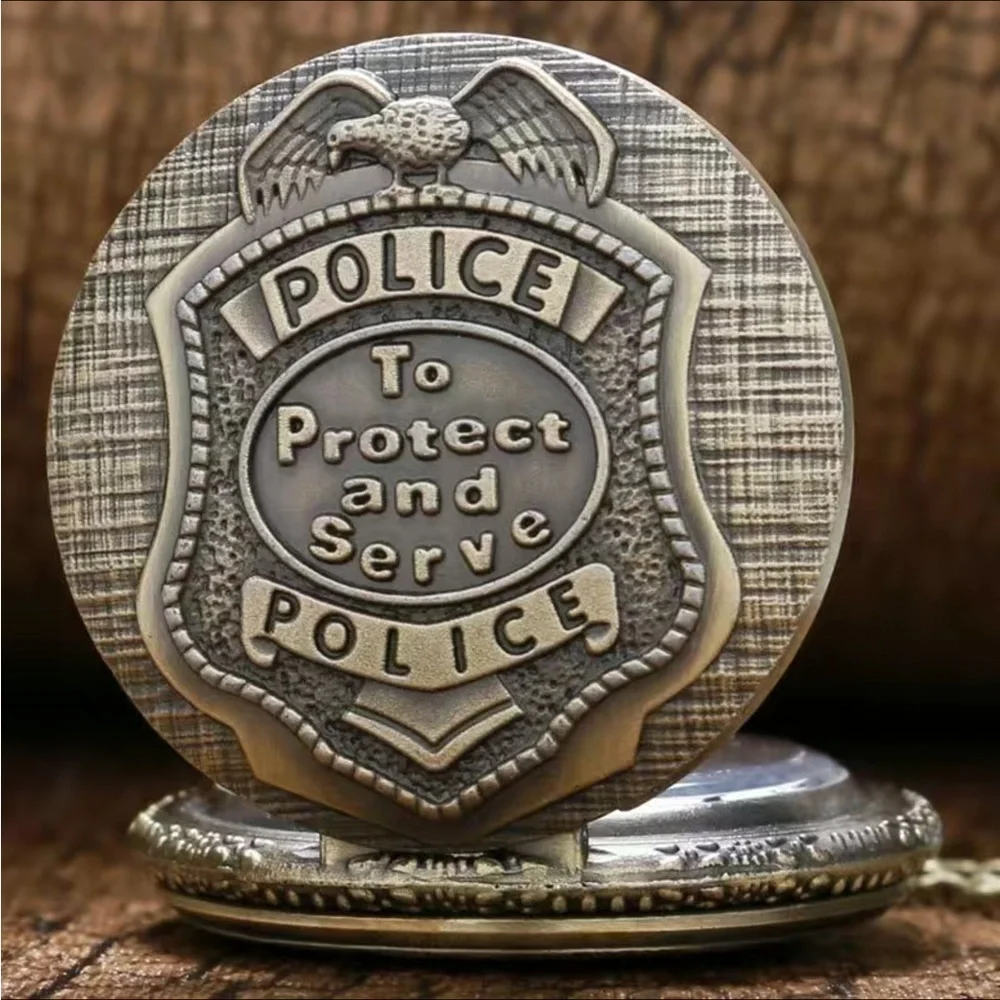 Police Pocket Chain Watch Protect and Serve Quartz Analog Watch Unisex Gift